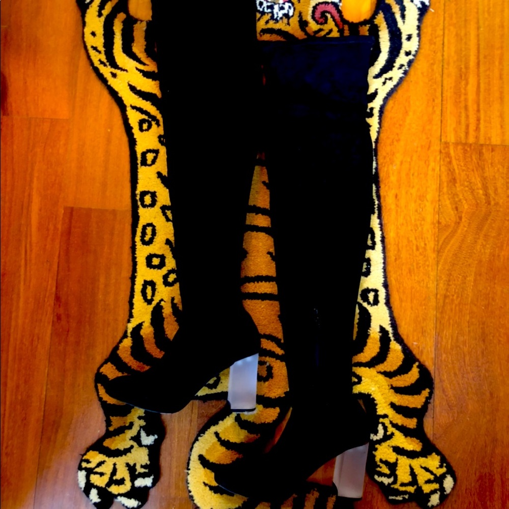 Over the Knee Black Heeled Boots (Size 8)